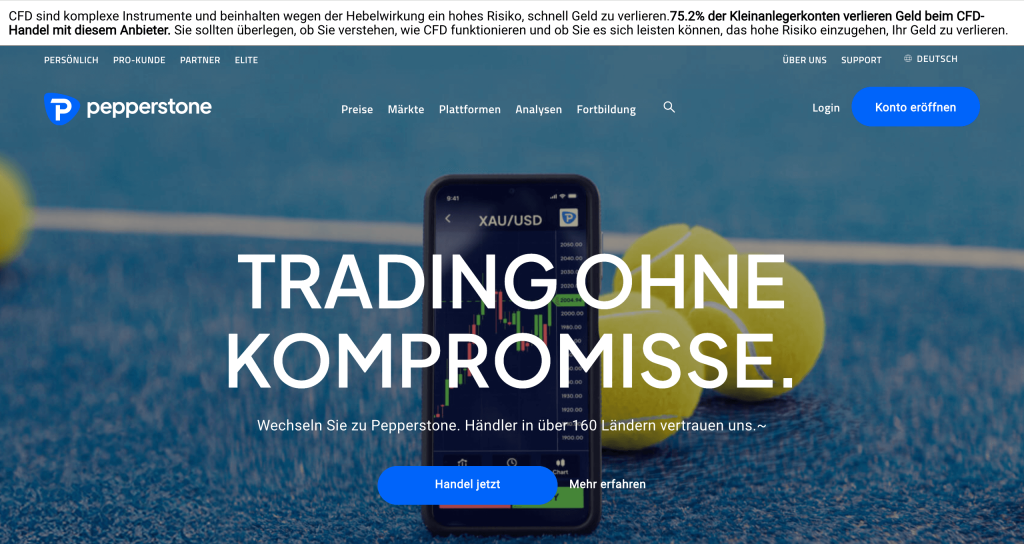 Pepperstone Erfahrungen: Screenshot der Website