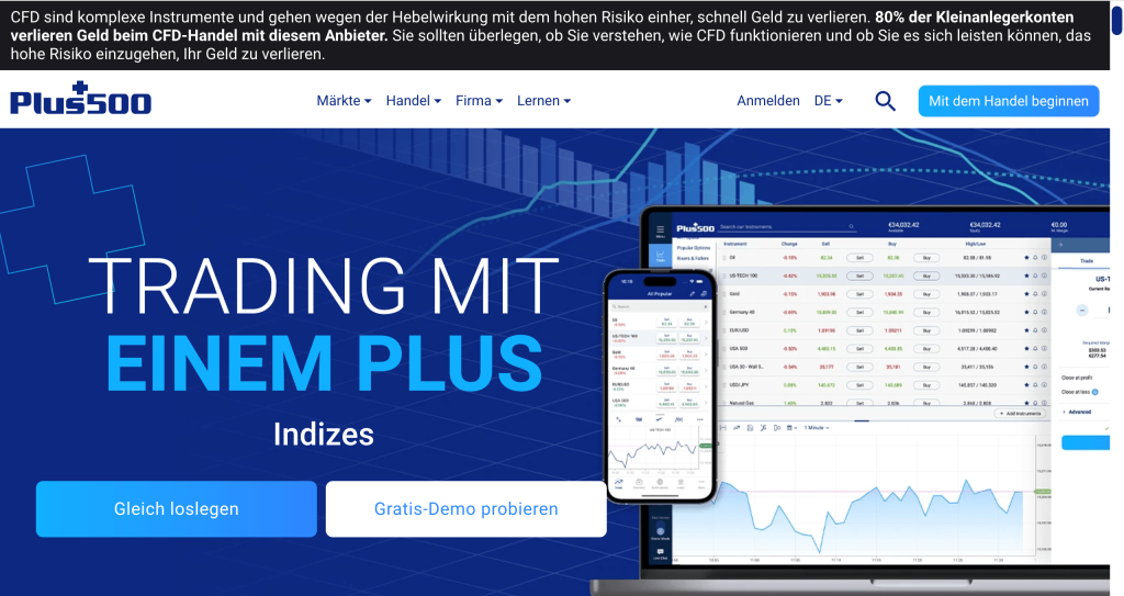 Plus 500 Erfahrungen - Website Screenshot